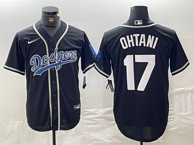 Men's Los Angeles Dodgers #17 Shohei Ohtani Black Cool Base With Patch Stitched Baseball Jersey